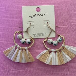 Gold and White Tassel Earrings